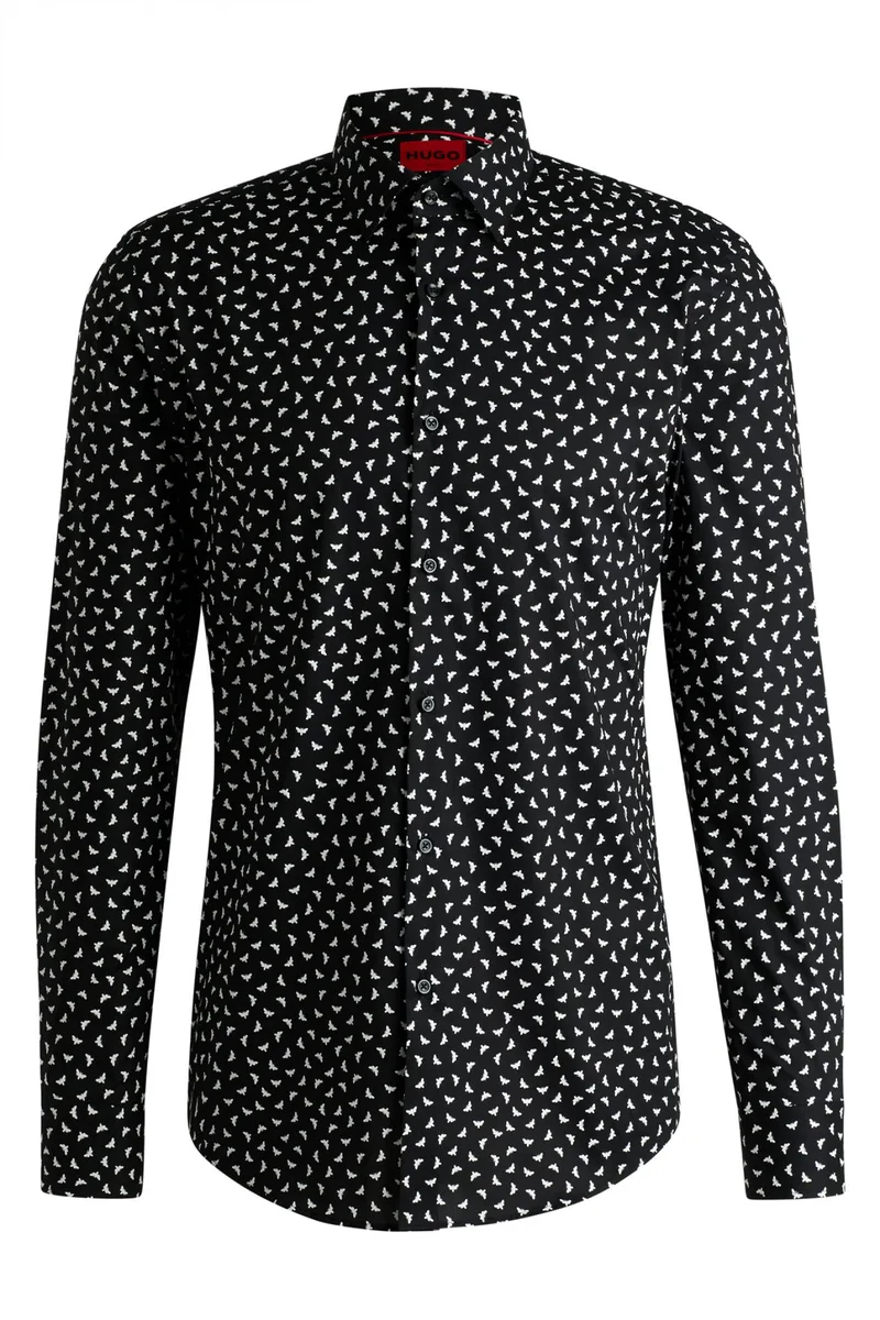 HUGO ΠΟΥΚΑΜΙΣΟ KΕΝΝΟ SLIM FIT ΜΙΚΡΟΣΧΕΔΙΟ ΜΑΥΡΟ-ΛΕΥΚΟ