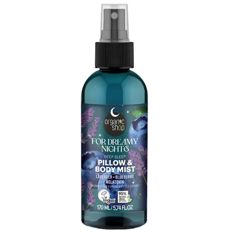 Organic Shop for Dreamy Nights Deep Sleep Pillow Lavender & Blueberry Melatonin Body Mist Ενυδατικό Χαλαρωτικό Body Mist με Μελατονίνη Λεβάντας & Βατόμουρου 170ml
