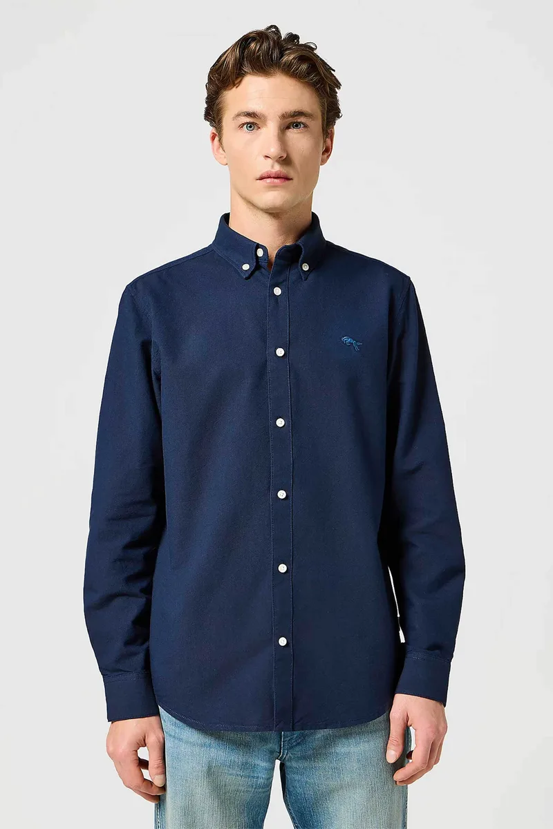 Wrangler® ανδρικό πουκάμισο oxford button down με κεντημένο logo Regular Fit - 112357241 Μπλε Σκούρο