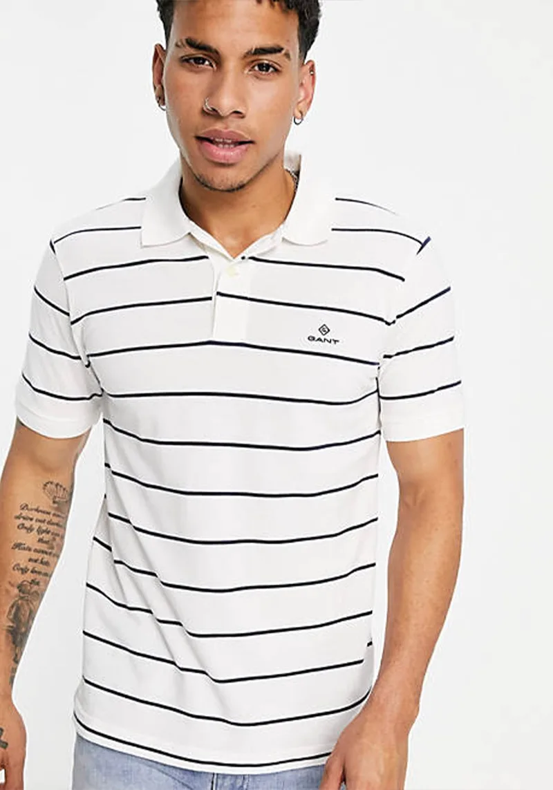 GANT Piqué Polo Μπλούζα της σειράς Breton Stripe - 2022000 113 Eggshell