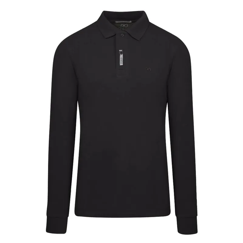 Μακρυμάνικο Polo Double Pique Μαύρο 100% Cotton (Regular Fit) New Arrival