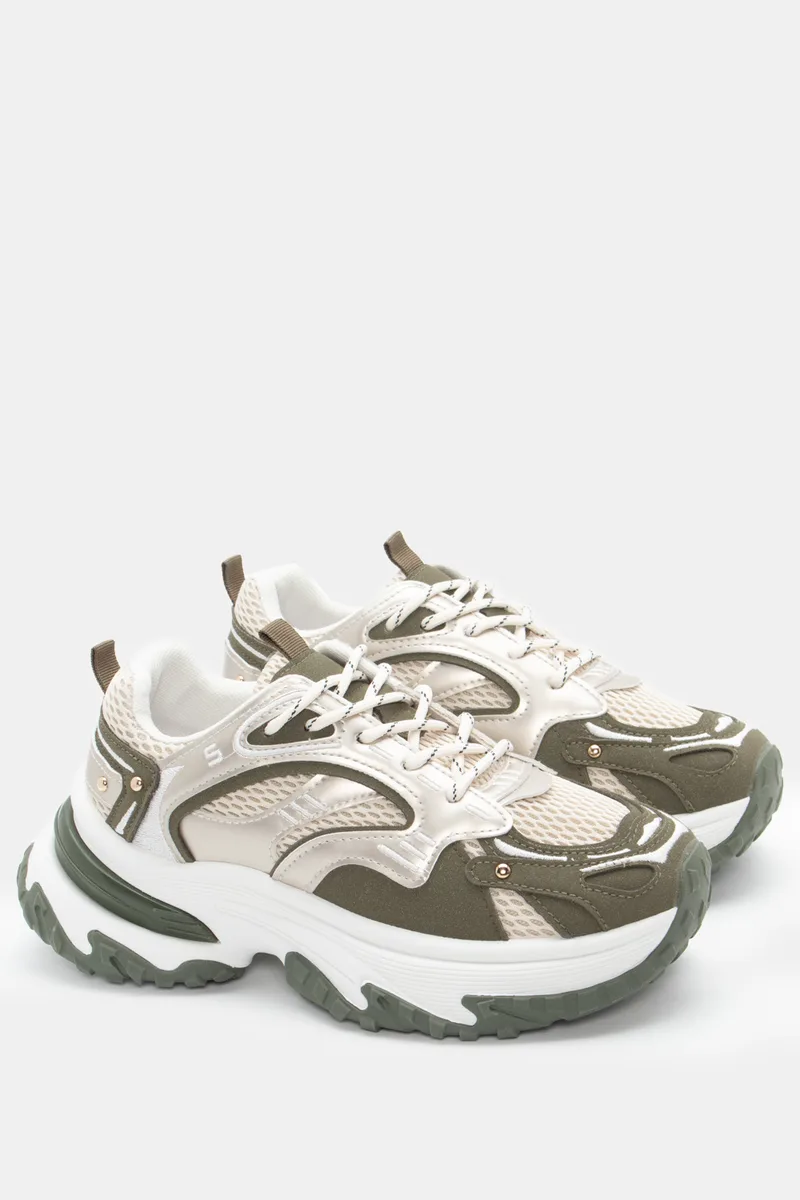 Sneakers Chunky με Συνδυασμό Χρωμάτων - Χακί