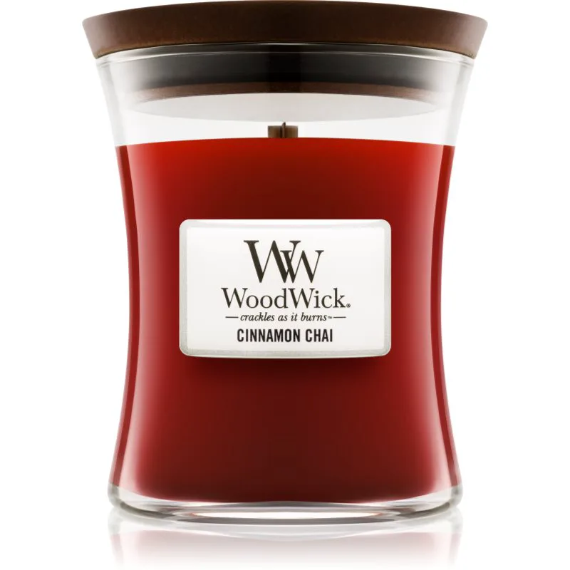 Woodwick Cinnamon Chai αρωματικό κερί με ξύλινο φιτίλι 275 γρ