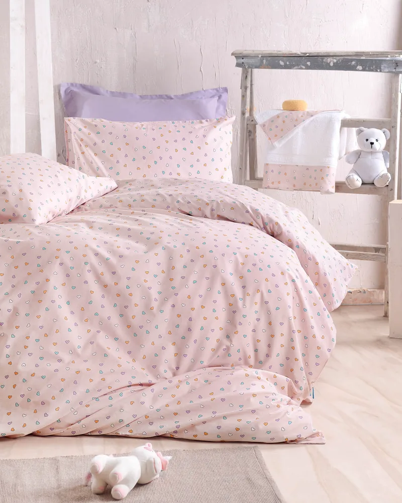 Σετ σεντόνια μονά (160Χ260) TINY HEART SALMON, RYTHMOS HOME