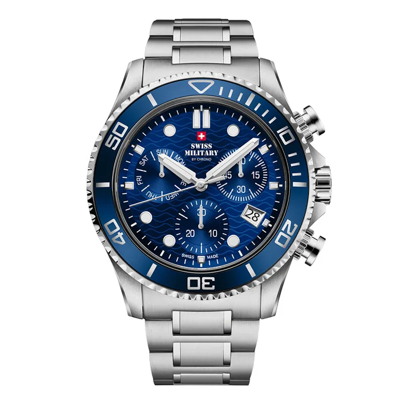 SWISS MILITARY by Chrono Swiss Made XL Chronograph Stainless Steel Bracelet Watch SM34101.02