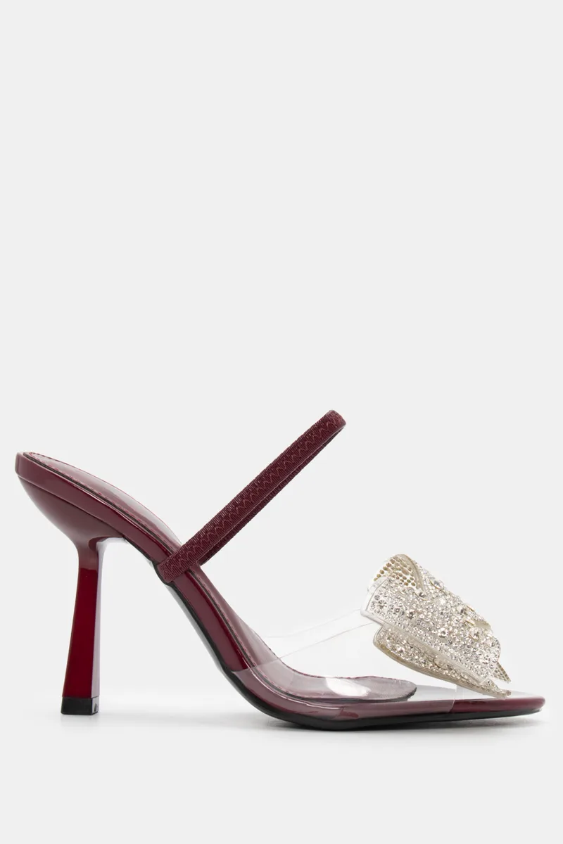 Mules με Διαφάνεια & Διακοσμητικό Φιόγκο απο Strass - Μπορντό