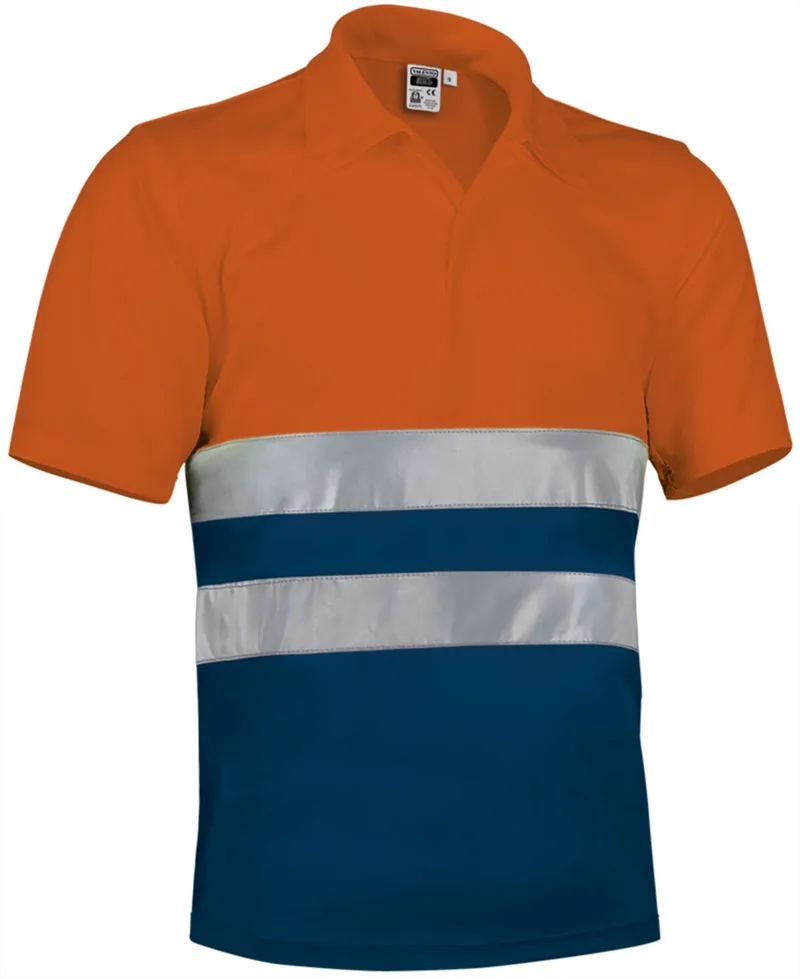 Hi-Vis Κοντομάνικο Polo Shirt BUILD Valento POVABUINM Fluo Orange-Orion Navy Blue