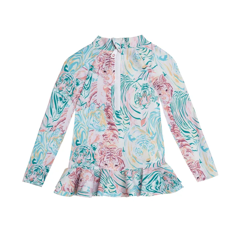 GIRL'S RASHGUARD RUFFLED ANIMALS