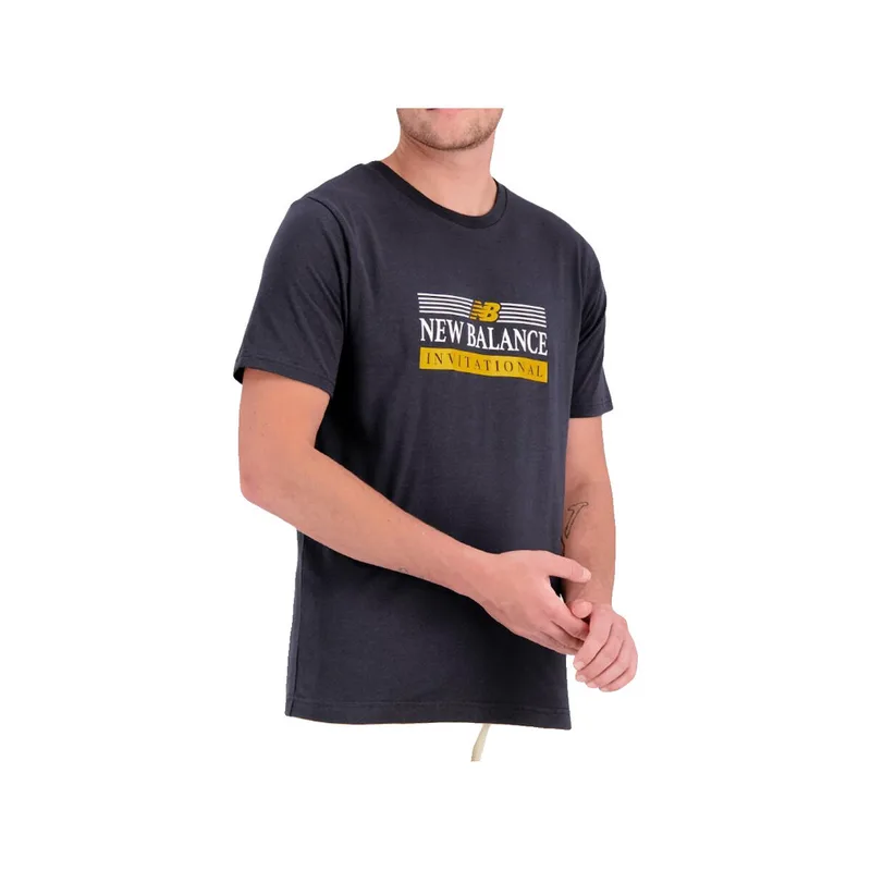 T-shirt με κοντά μανίκια New Balance T-shirt L noir avec accents jaunes