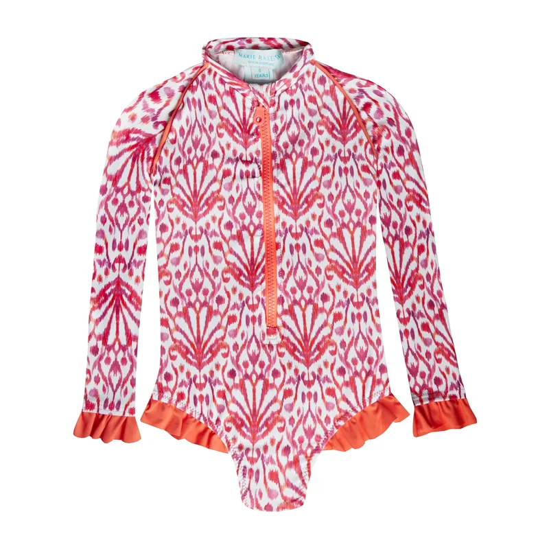 GIRL'S ONE PIECE LONG SLEEVE RUFFLES IKAT