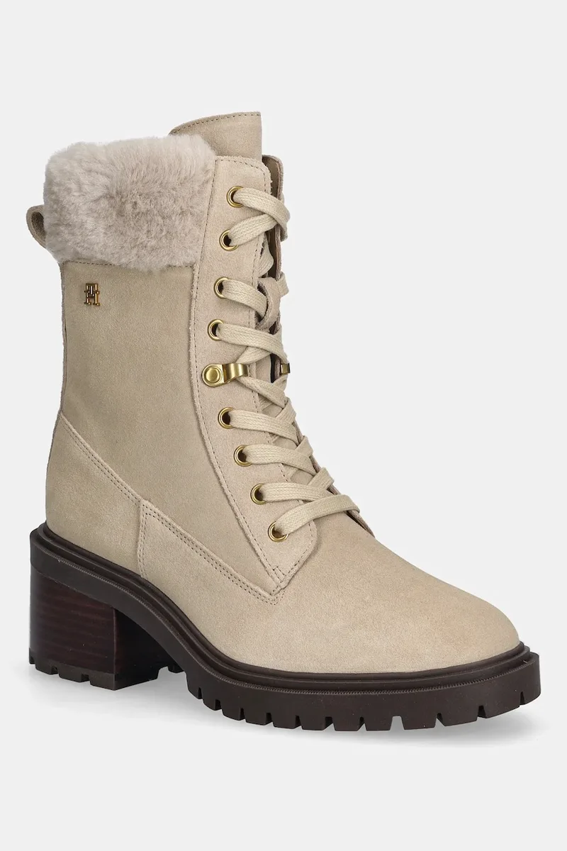 Σουέτ μπότες Tommy Hilfiger TH SHEARLING LACE UP BOOT