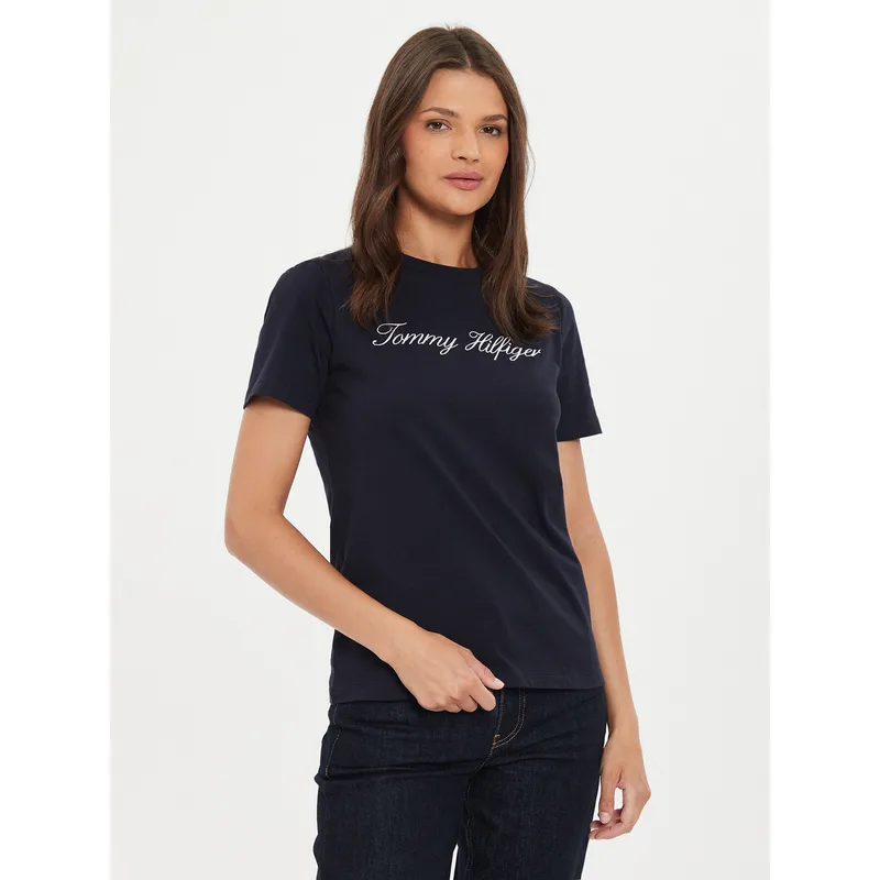 Tommy Hilfiger T-Shirt Script WW0WW43459 Σκούρο μπλε Regular Fit