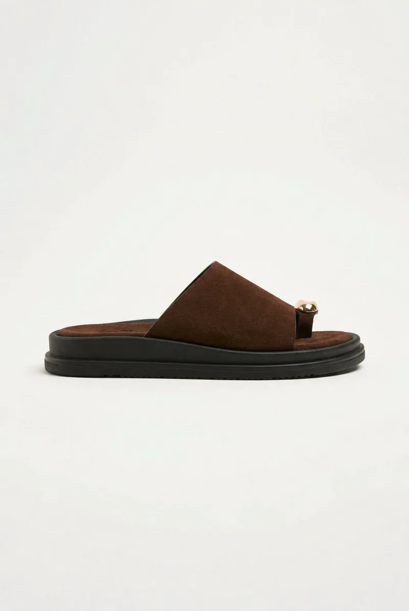 Estil Toe Ring Platform Sandals - 26NK-1821 - Brown Suede