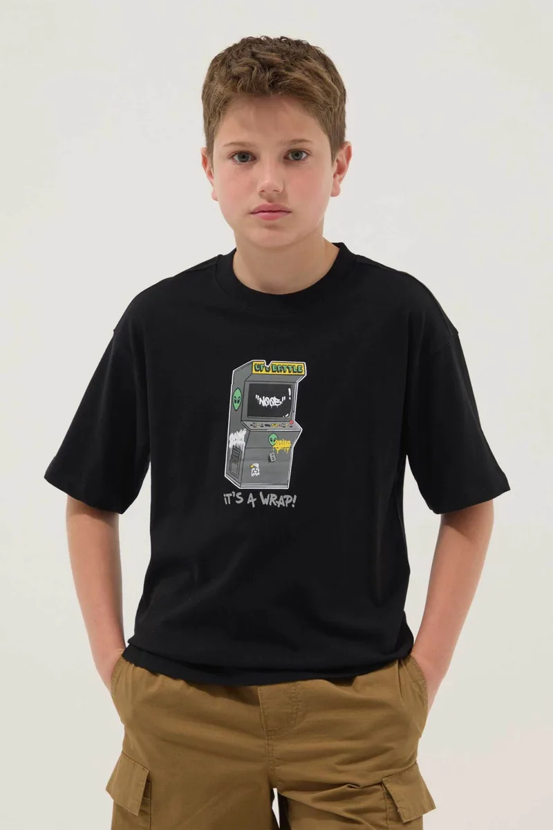 OVS παιδικό T-shirt με print Oversized Fit - 002681711 Μαύρο