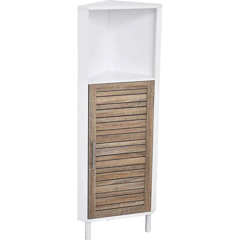 Έπιπλο Γωνιακό MDF-Βελανιδιά Με 1 Ράφι & 1 Ντουλάπι Με Ράφι Στο Εσωτερικό Καφέ-Λευκό 30x30x118εκ. MRShome 1169000 (Υλικό: Mdf, Χρώμα: Λευκό) - sealskin - sl-DS-1169000