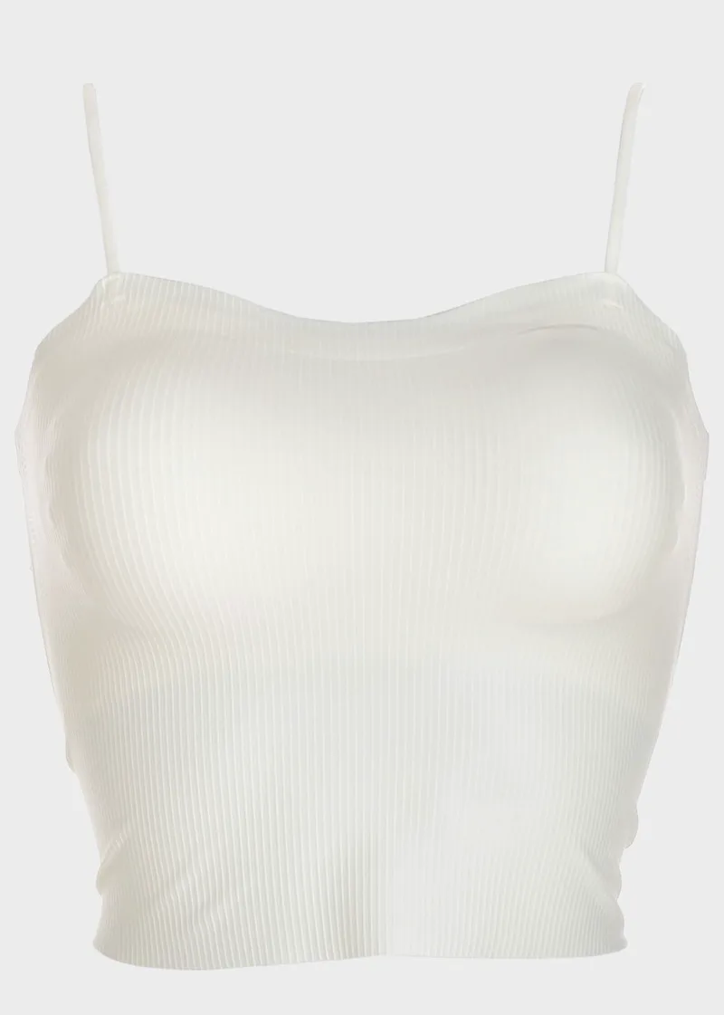 Γυναικείο crop top μονόχρωμο με αποσπώμενα cups ΕΚΡΟΥ