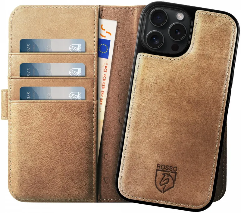 Θήκη Apple iPhone 16 Pro Max - Κόκκινο Elite Δερμάτινο Πορτοφόλι με MagSafe - Light Brown (8719246454127)