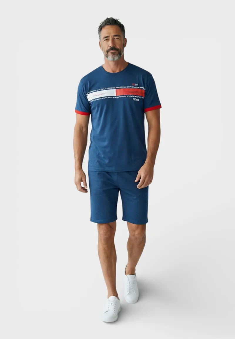 Ανδρική Καλοκαιρινή Πιτζάμα Collection Βαμβακερή 100% Cotton Μπλε CL2690-1-Μπλε