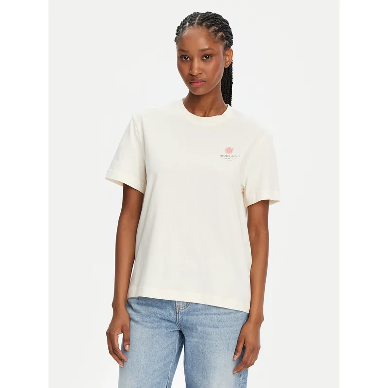 Mustang T-Shirt Floris 1016141 Εκρού Relaxed Fit
