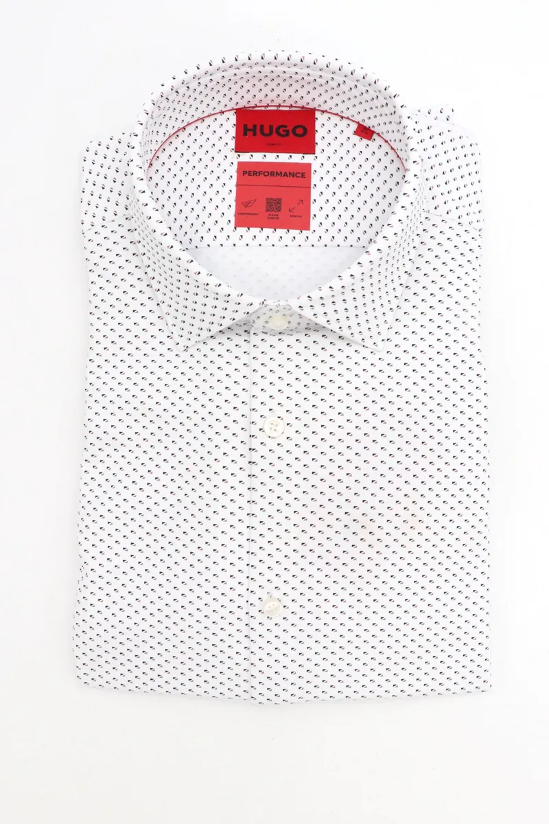 HUGO PERFORMANCE ΠΟΥΚΑΜΙΣΟ ΜΙΚΡΟΣΧΕΔΙΟ SLIM FIT KENNO ΜΠΕΖ-ΛΕΥΚΟ
