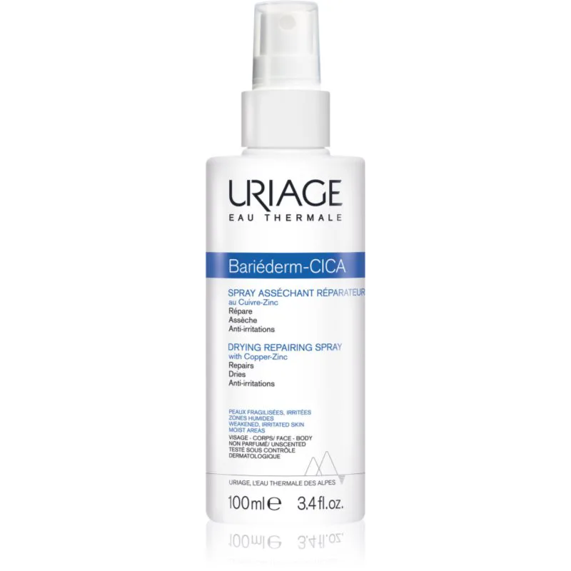 Uriage Bariéderm Cica Drying Repairing Spray αποξηραντικό αποκαταστατικό σπρέι με περιεχόμενο το χαλκό και ψευδάργυρο 100 ml