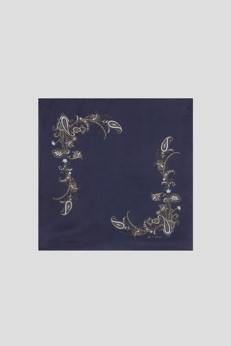 ETRO Ανδρικό Μπλε Printed Silk Pocket Square