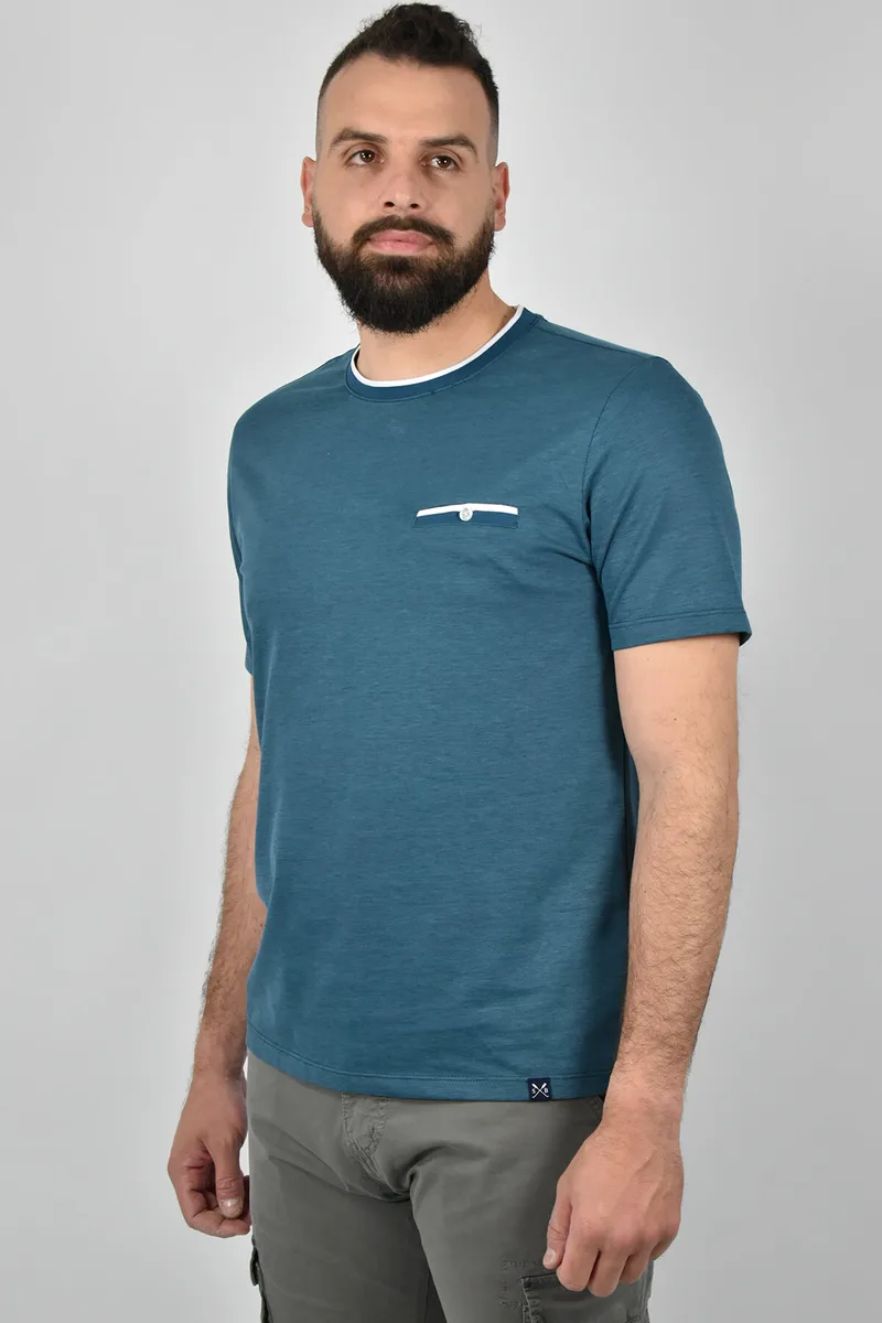 Shutton Blue T-shirt Με Δίχρωμη Τσέπη - Μπλε - C-Dante Camiseta