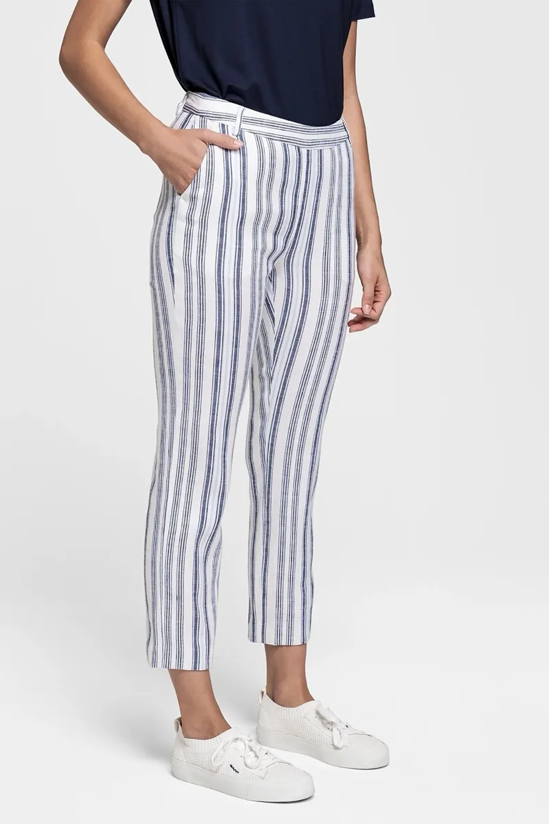 Gant γυναικείο λινό ριγέ παντελόνι cropped - 4150069 Λευκό