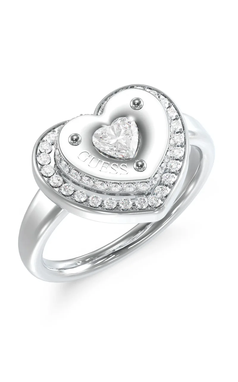 GUESS STEEL TILL MORNING JUBR05552JWRH-No.54 Δαχτυλίδι Ασημένιο Με Καρδιά Με Πέτρες