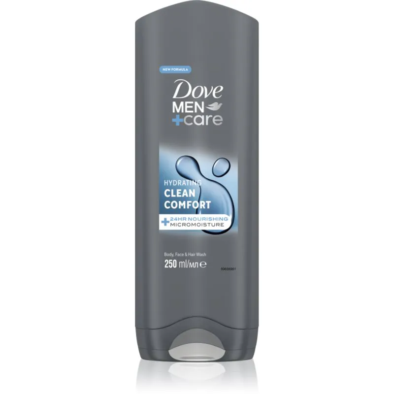 Dove Men+Care Clean Comfort τζελ για ντους Για πρόσωπο, σώμα και μαλλιά 250 ml