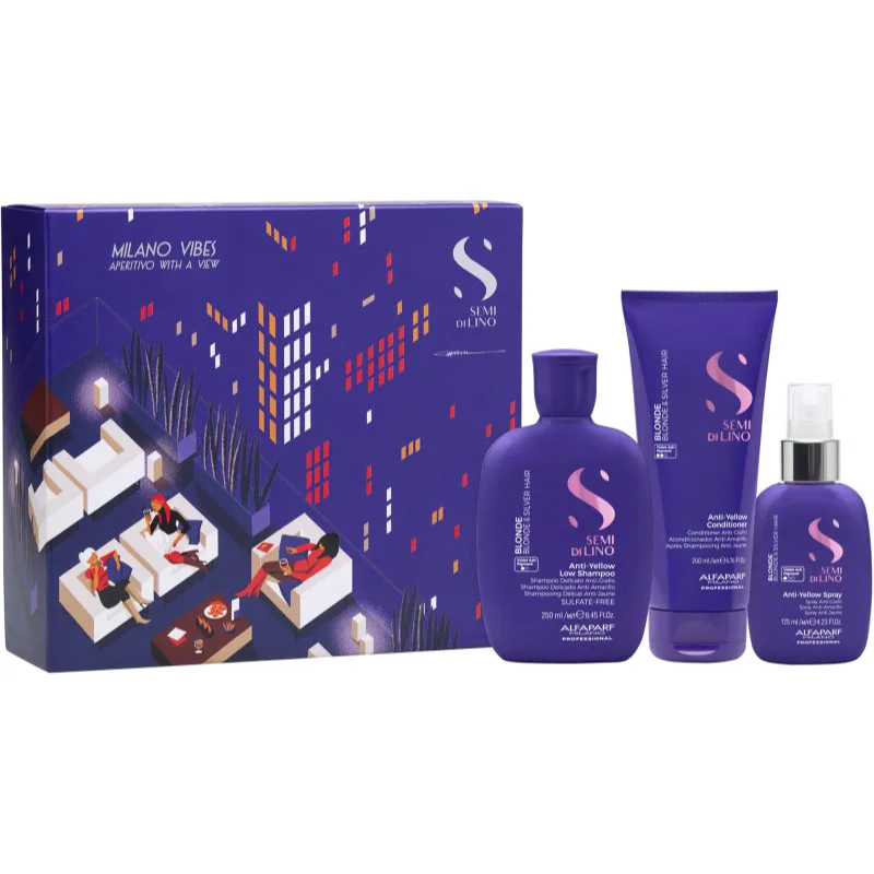 Alfaparf Milano Semi di Lino Blonde Holiday Kit σετ δώρου για ξανθά και με ανταύγειες μαλλιά 3 τμχ