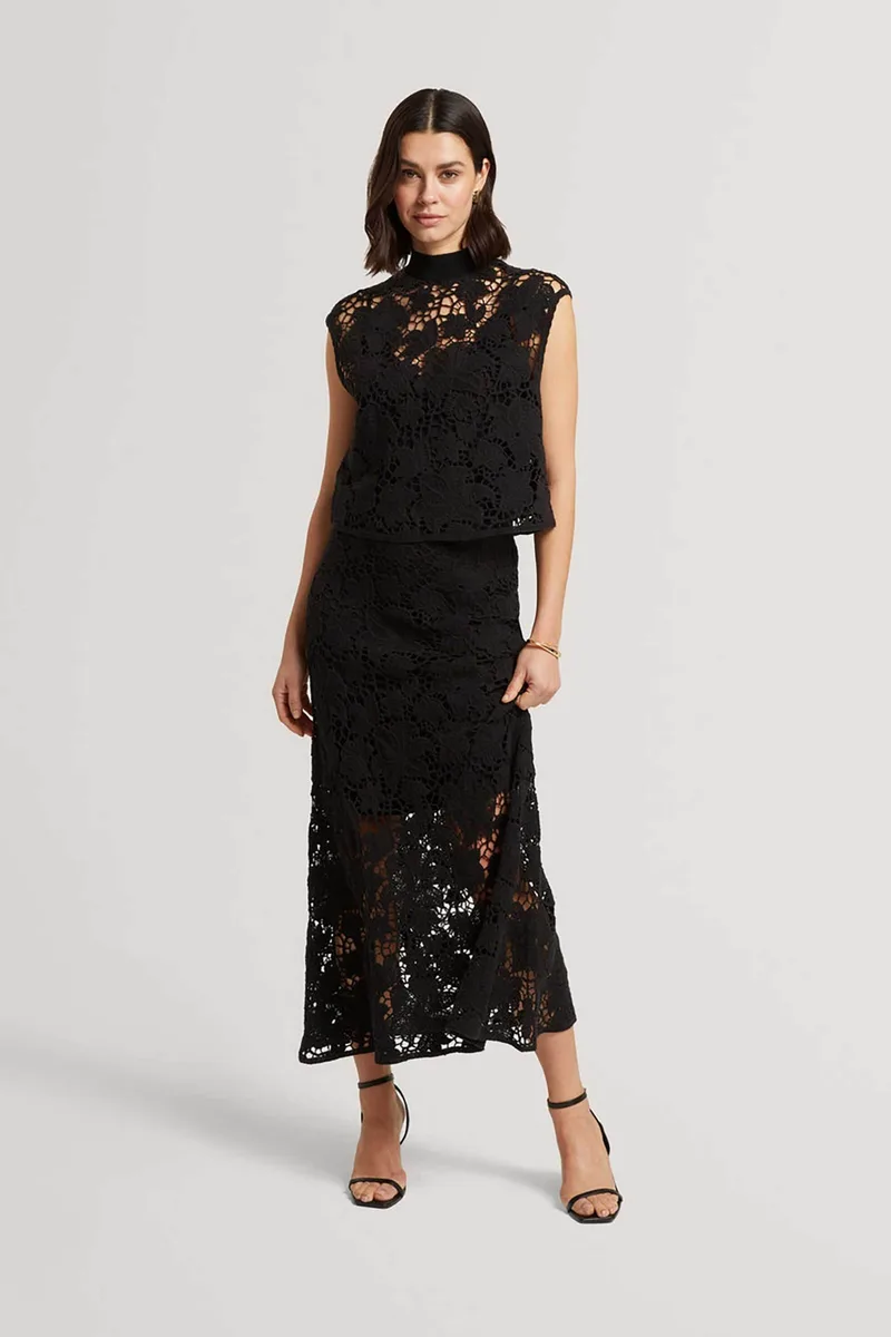 Ted Baker γυναικεία midi φούστα με πλεκτό σχέδιο Relaxed Fit "Aphria" - 284535 Μαύρο