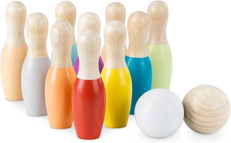 Navaris Wooden Bowling Set for Kids - Σετ Παιχνίδι Μπόουλινγκ για Παιδιά με 10 Κορίνες και 2 Μπάλες από Ξύλο (56354.01)