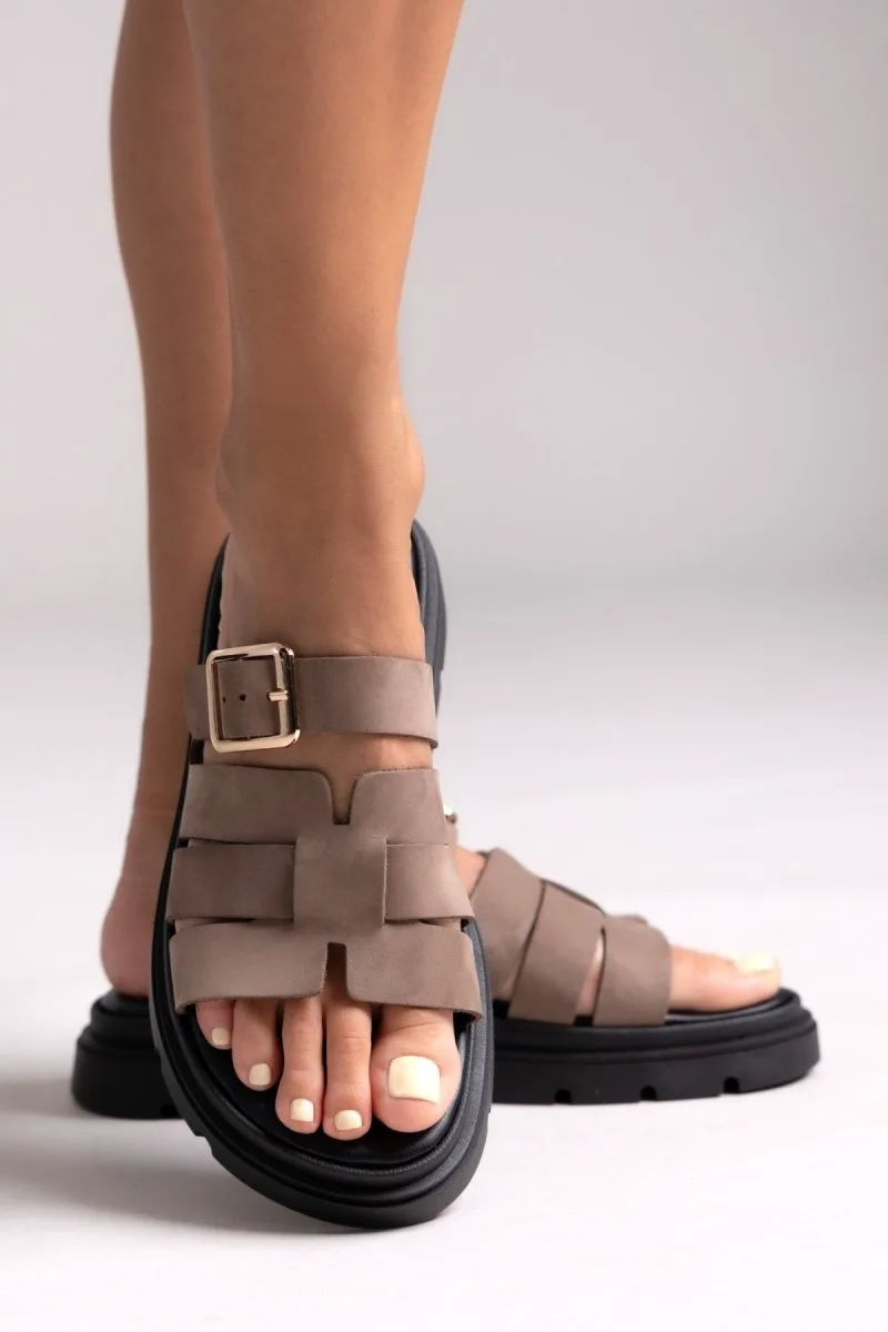 TFP Leather Flatform Sandals Slide Strap - 4521 - Taupe