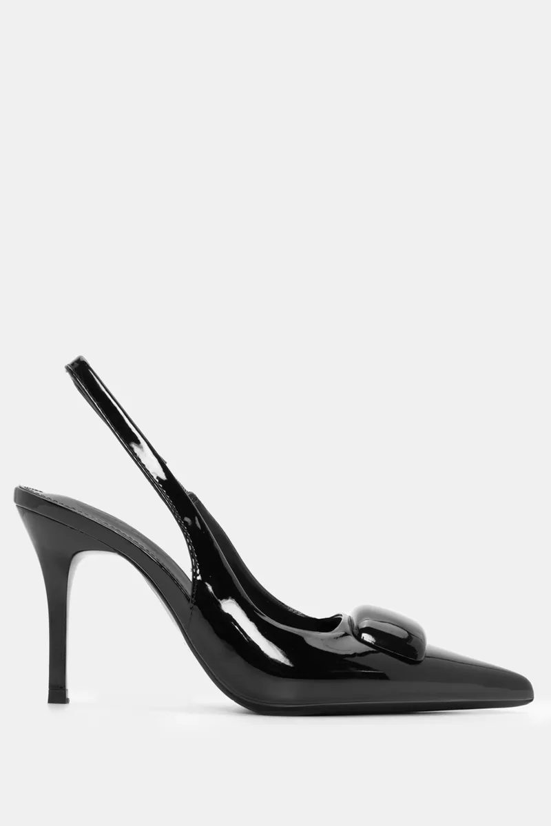 Γόβες Μυτερές Slingback με Λάστιχο - Μαύρο-Λουστρίνι