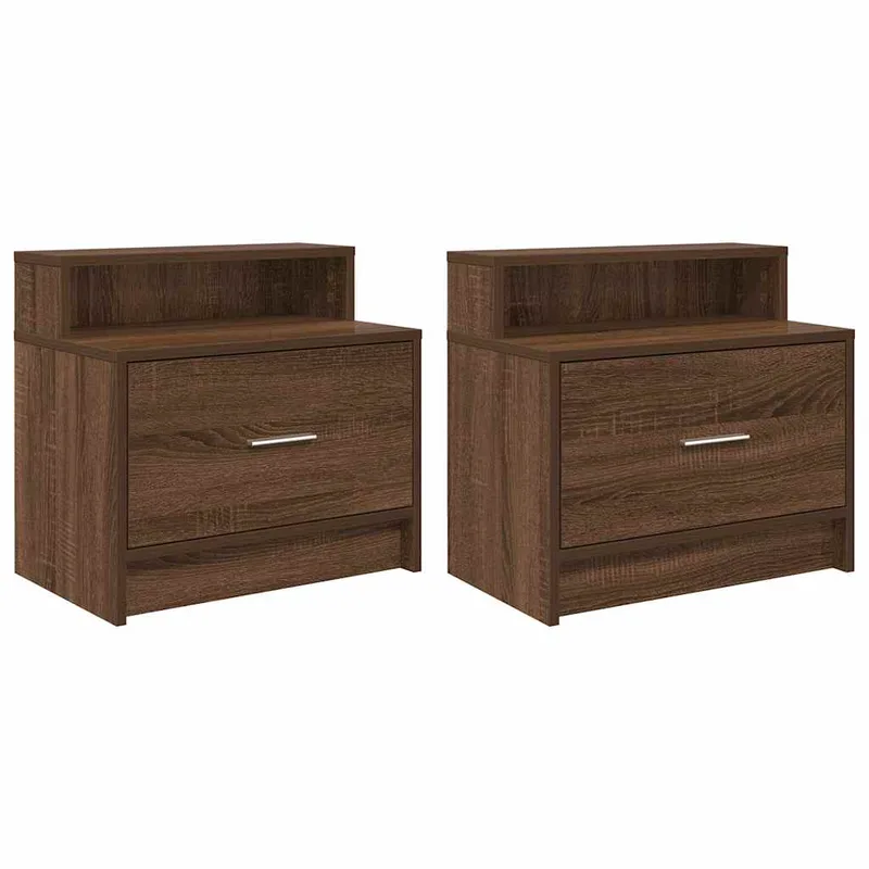 vidaXL Κομοδίνα με συρτάρι 2 τεμ. Καφέ Δρυς 51x31x47 εκ.