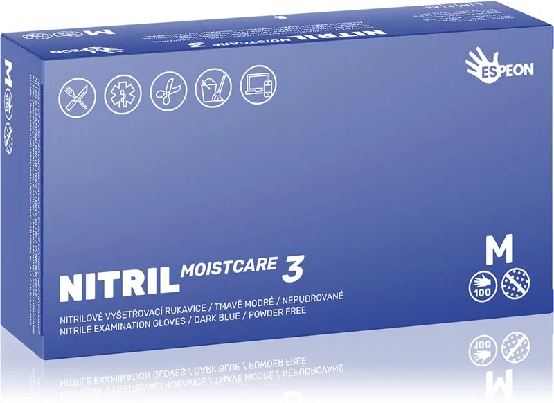 Espeon Nitril Moistcare3 Dark Blue Nitrile Gloves Powder Free Moisturizing Effect Size M 2×50 pcs