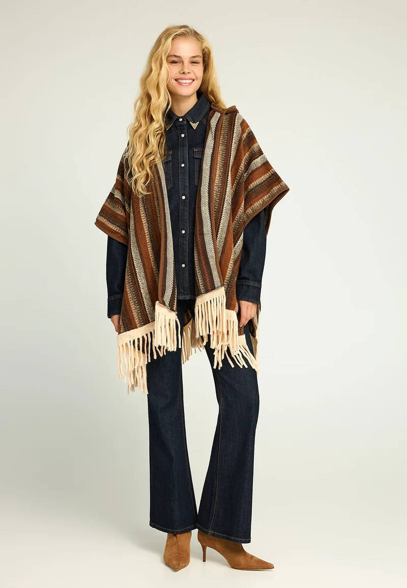 Γυναικεία κάπα με boho σχέδιο και κουκούλα
