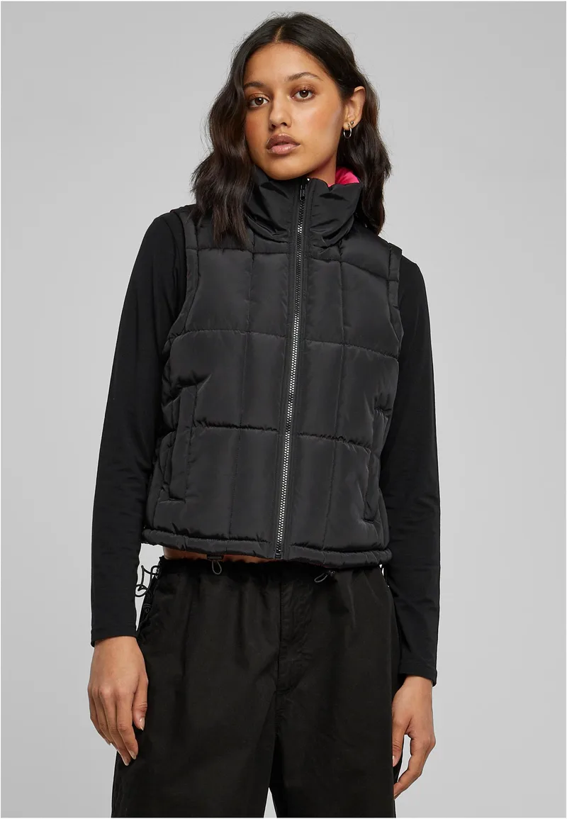 Ladies Reversible Cropped Puffer Vest Urban Classics TB6069-04938 black/fuchsia