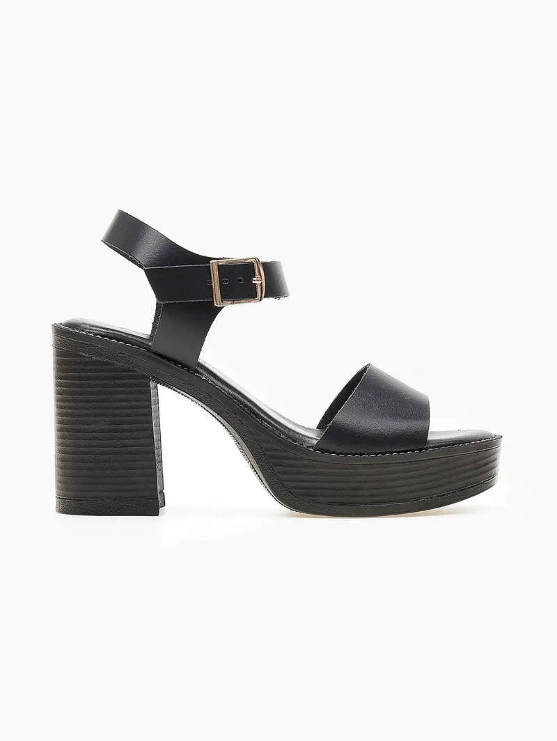 TFP Leather Platform Sandals - 547 - Black