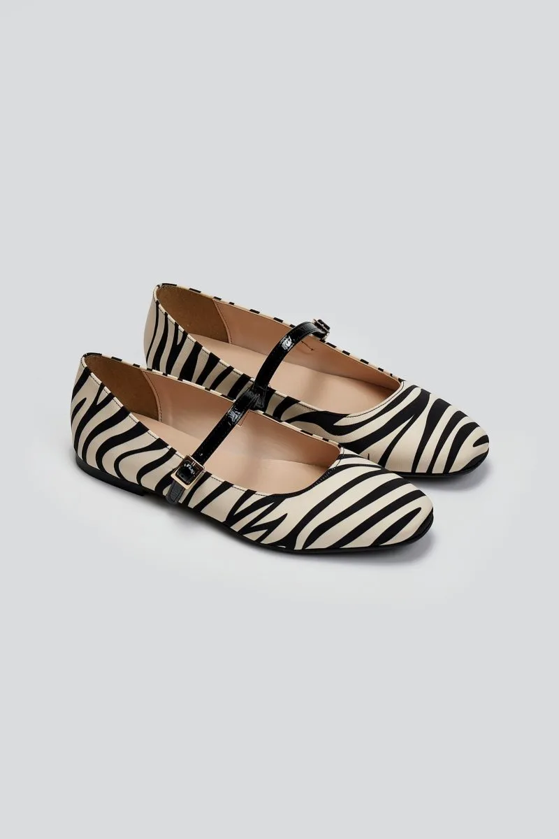 TFP Satin Mary Jane Ballerinas - 203 - Beige/Black