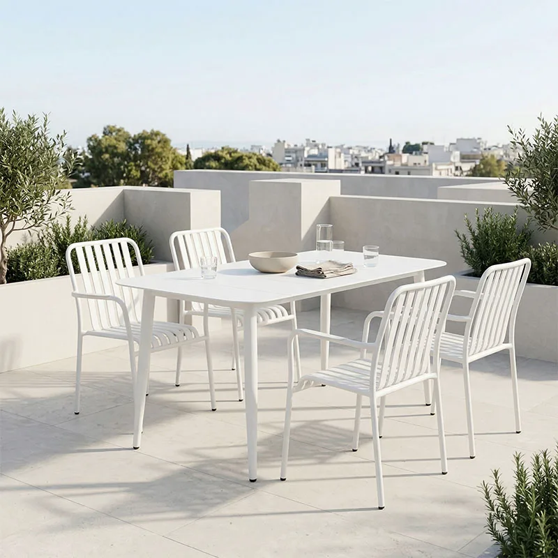 Τραπεζαρία Heven Vista pakoworld σετ 5τεμ λευκό αλουμίνιο 150x80x72εκ - PAKO WORLD - 200-001607