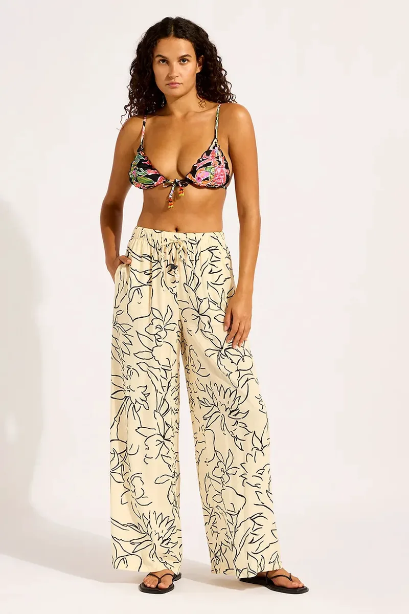 Seafolly παντελόνι wide leg γυναικείο από βισκόζη Drawcord Wide