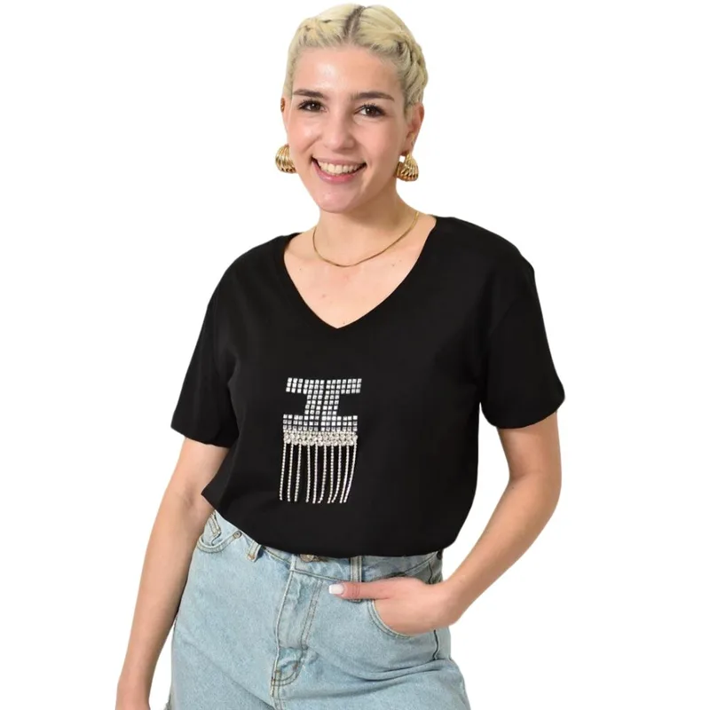 T-shirt με στρας Μαύρο 24151