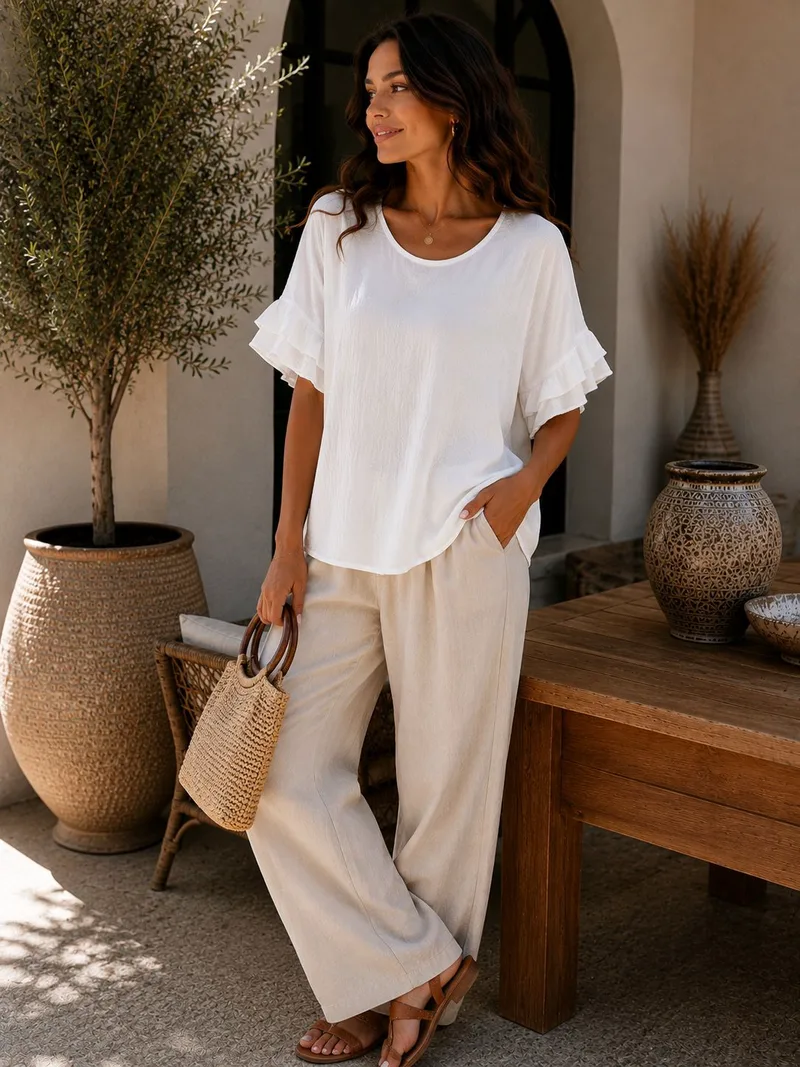 Oversized Γυναικεία Μπλούζα με Βολάν Μανίκια - Άσπρη | Dress Up Άσπρο