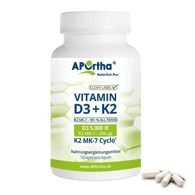 Aportha Vitamin D3 5000 + K2 200 (120 vcaps) - Βιταμίνη D3 &amp; K2