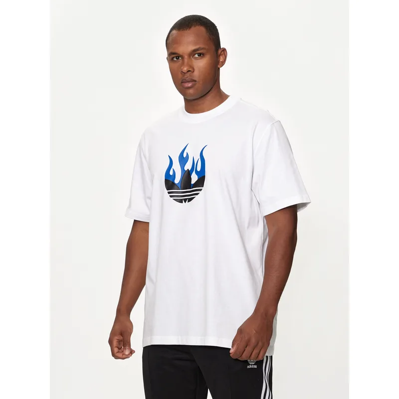 adidas T-Shirt Flames Logo IS2944 Λευκό Loose Fit