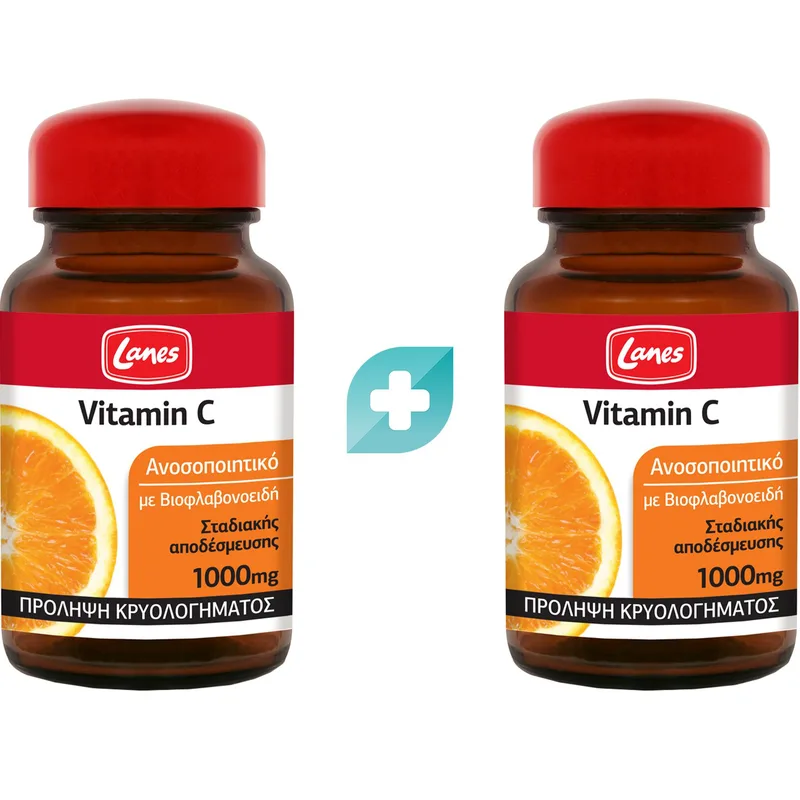 Σετ Lanes Vitamin C 1000mg Συμπλήρωμα Διατροφής με Βιταμίνη C & Βιοφλαβονοειδή για Ενίσχυση του Ανοσοποιητικού & Πρόληψη του Κρυολογήματος 60tabs (2x30tabs)