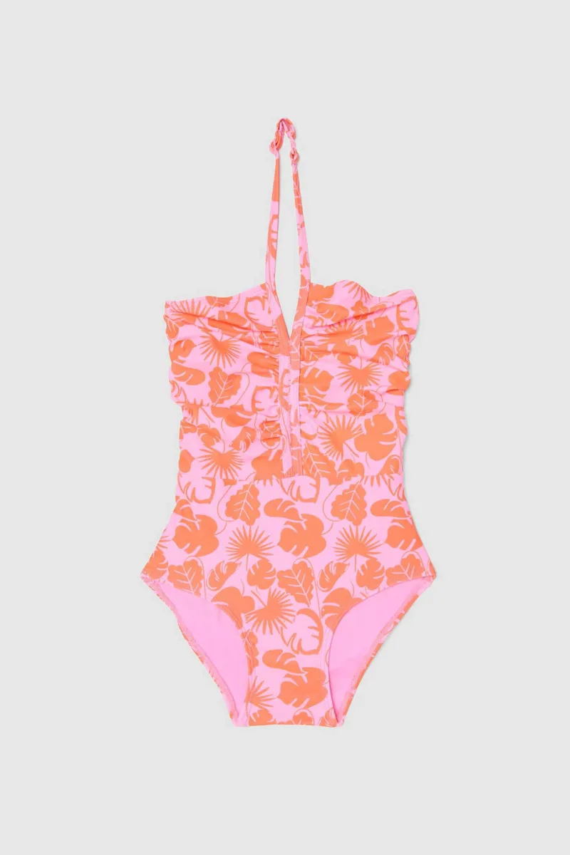OVS βρεφικό μαγιό ολόσωμο με σούρες και floral print - 002616985 Ροζ