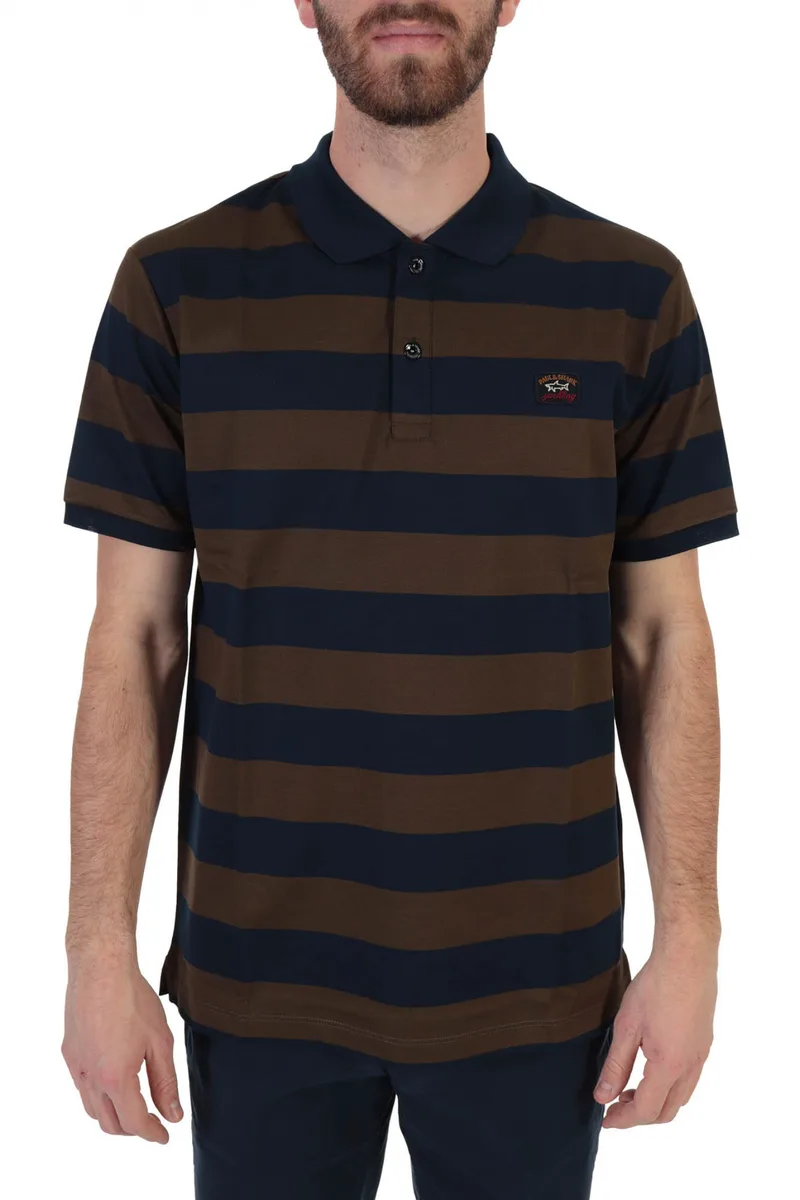 PAUL&SHARK POLO LOGO DOUBLE MERCERIZED ΡΙΓΕ ΛΑΔΙ-ΜΠΛΕ